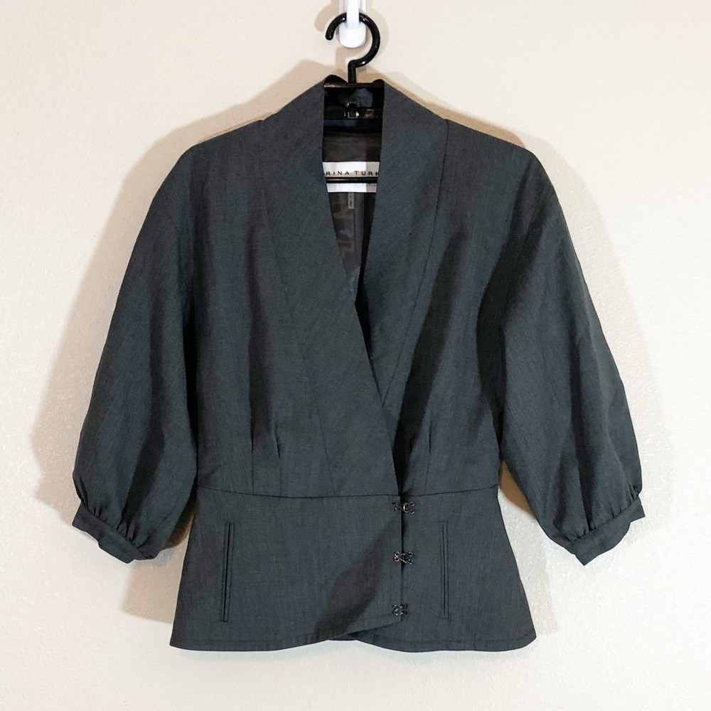 💐Trina Turk Sz 4 Charcoal Gray Peplum Hem Blazer